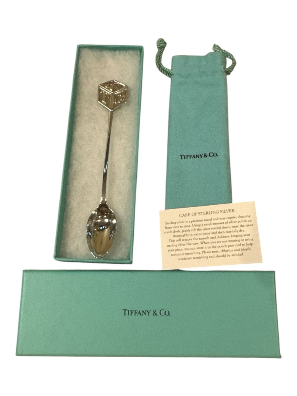 Tiffany & Co. Silver Baby Spoon with Tiffany Blue Box and Pouch